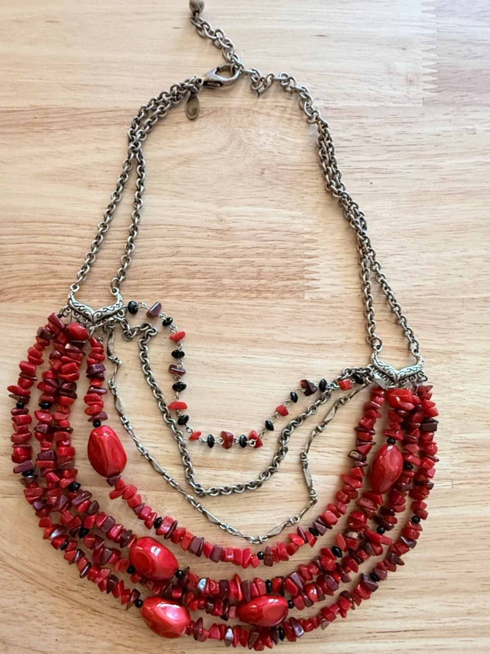 Chico's Multi-Strand Red Coral Chips Necklace - Picture 8 of 9